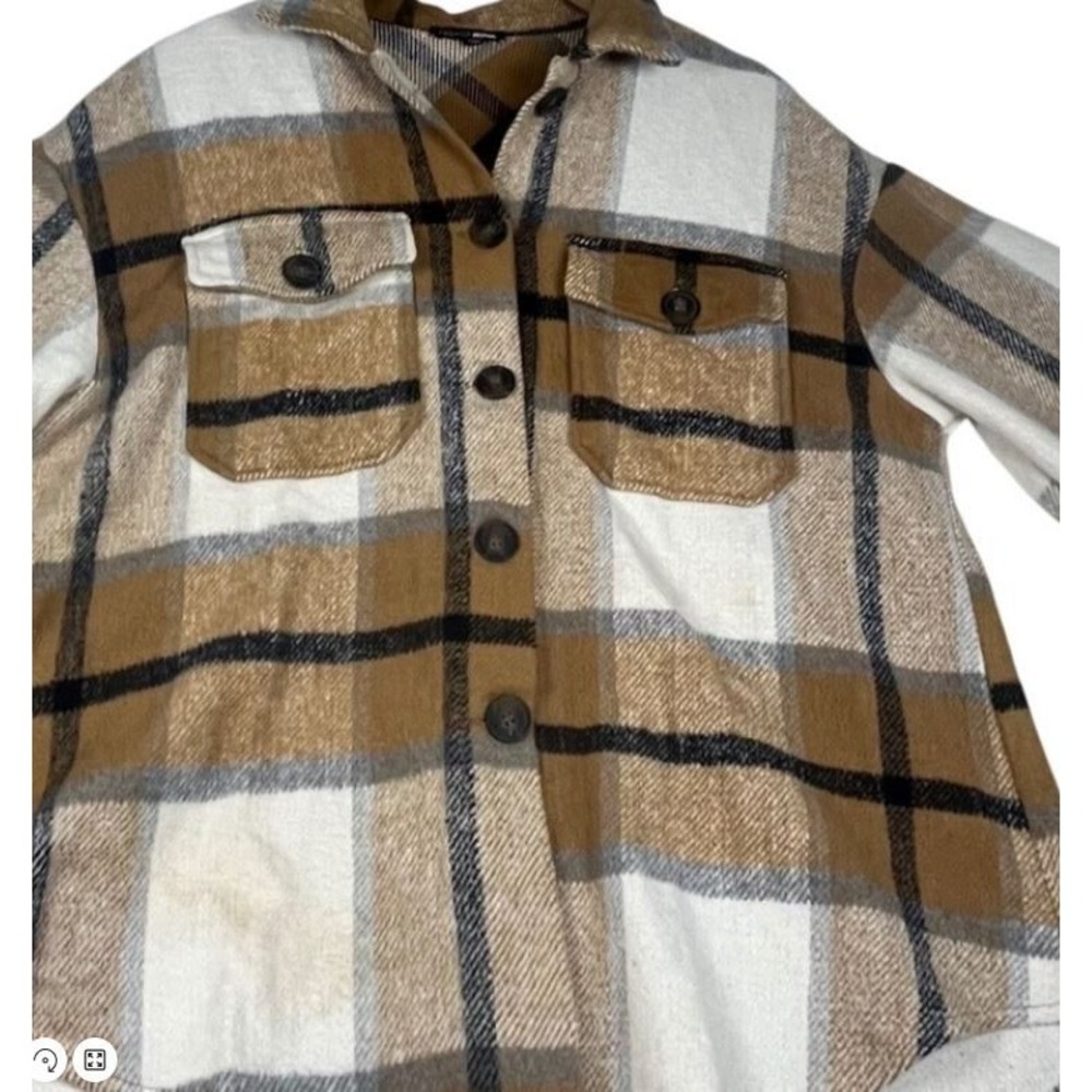 Fashion Nova Brown Cream Plaid Button Up Shacket Jacket Small